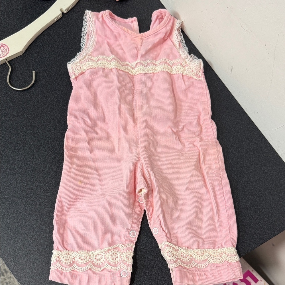Pink Lace Trim Kids overalls 1980’s vintage